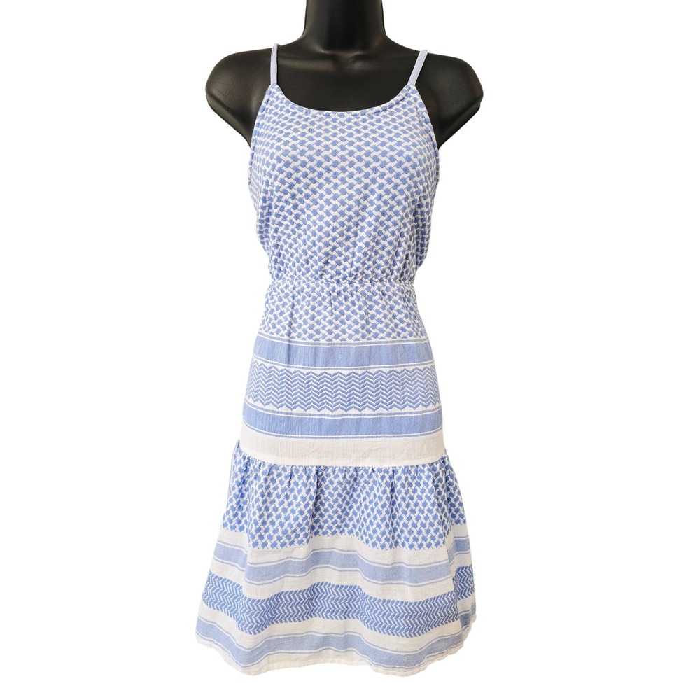 Summery Copenhagen‎ Rose Short Dress Blue White Cotton Keffiyeh Print Medium